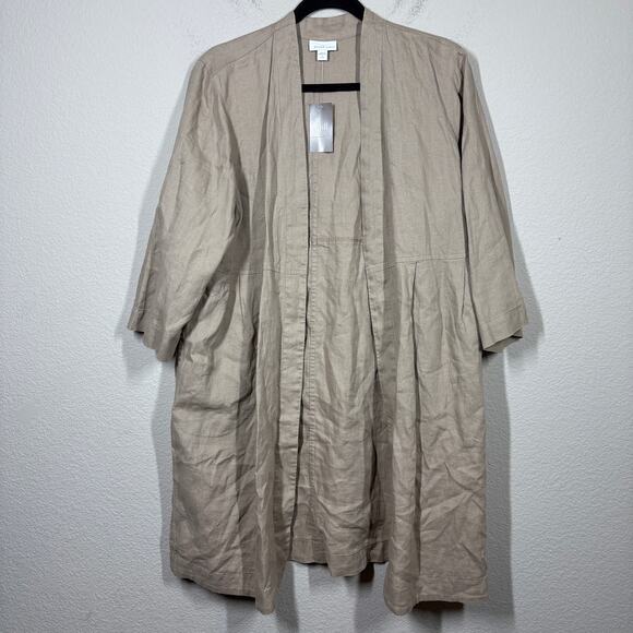J Jill Womens Petite Large Linen Open Long Line Cardigan Tan Sandbar Half Sleeve - Picture 1 of 11